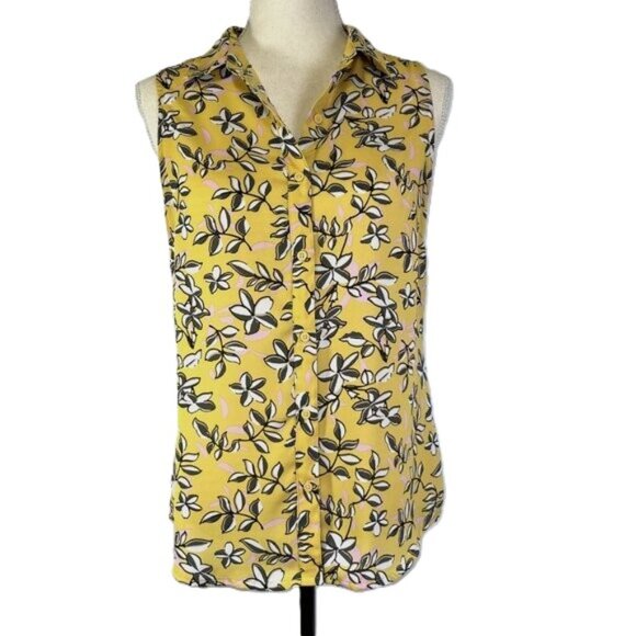 Banana Republic Tops - Banana Republic Yellow Floral Blouse Sleeveless Lightweight Size SP